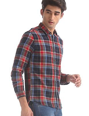 Navy Barrel Cuff Check Shirt 