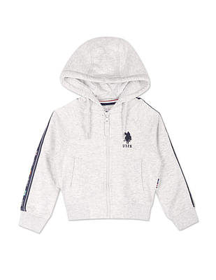 U S Polo Assn Kids Hooded Brand Tape Heathered Sweatshirt