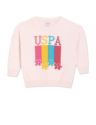 U S Polo Assn Kids Crew Neck Patterned Knit Cotton Sweater