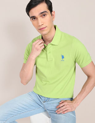 U S Polo Assn Ribbed Collar Solid Polo Shirt