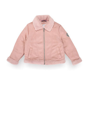 U S Polo Assn Kids Girls Zip Up Suede Jacket