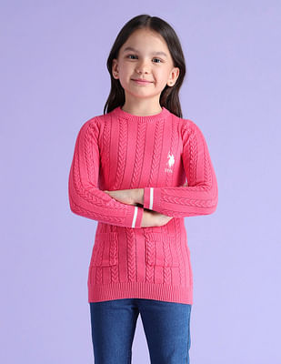 U S Polo Assn Kids Girls Cable Knit Sweater