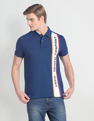 U S Polo Assn Denim Co Ribbed Collar Brand Print Polo Shirt