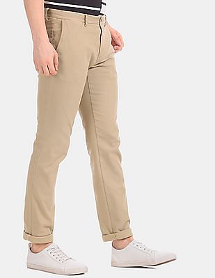 Tommy Hilfiger Men Beige Patterned Cotton Stretch Casual Chinos