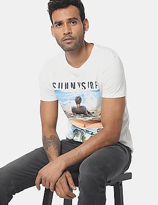 Flying Machine Round Neck Graphic Print T-Shirt