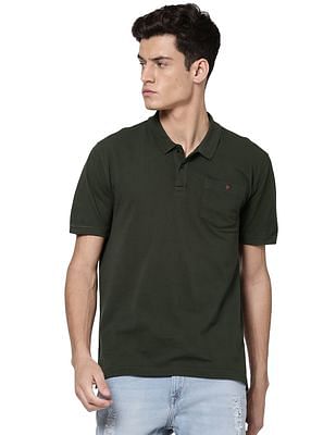 Ad By Arvind Cotton Solid Polo Shirt