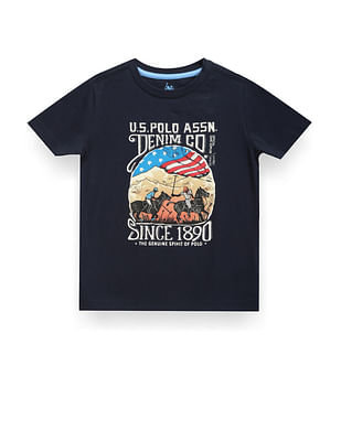 U S Polo Assn Kids Boys Crew Neck Brand Print T-Shirt