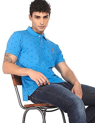 U S Polo Assn Ribbed Collar Printed Polo Shirt