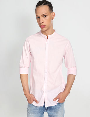 Flying Machine Mandarin Collar Cotton Casual Shirt