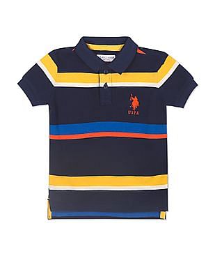 U S Polo Assn Kids Ribbed Collar Striped Polo Shirt