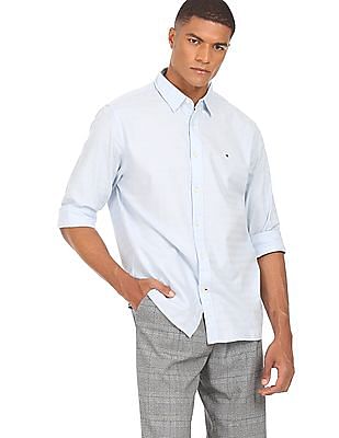 Tommy Hilfiger Men Light Blue Regular Fit Tonal Stripe Casual Shirt