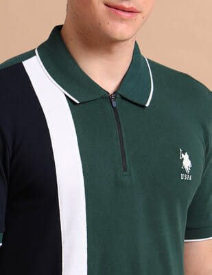 Buy U.S. Polo Assn. Colour Block Zipper Polo Shirt - NNNOW.com