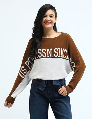 U S Polo Assn Women Raglan Sleeves Colour Blocked Sweater