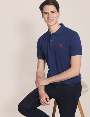 U S Polo Assn Ribbed Collar Solid Polo Shirt