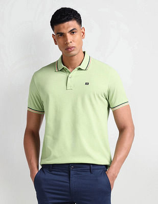 Arrow Sport Striped Collar Solid Polo Shirt