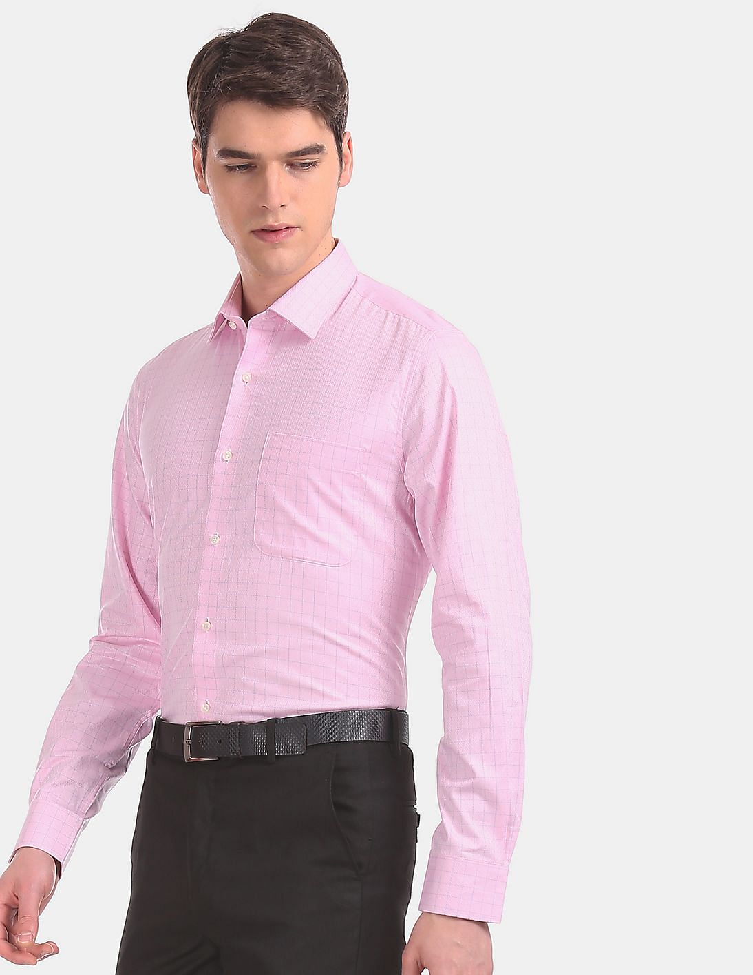 Buy Arvind Men Pink Regular Fit Patterned Check Formal Shirt - NNNOW.com
