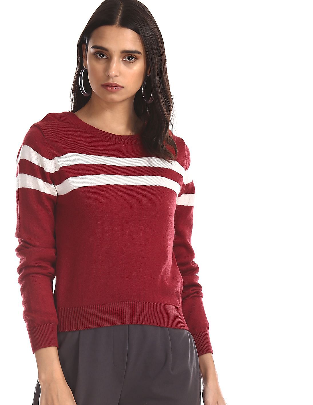 Buy Aeropostale Red Crew Neck Striped Sweater - NNNOW.com
