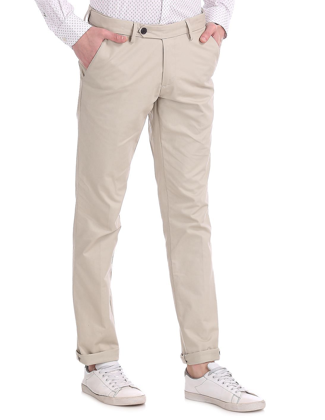 Buy AD by Arvind Beige Tailored Regular Fit Solid Chinos - NNNOW.com