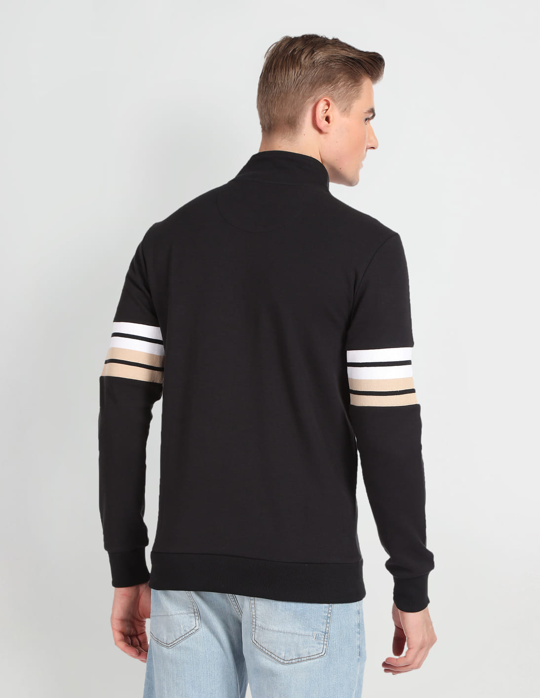 Buy Arrow Sports High Neck Striped Sleeve Sweatshirt - NNNOW.com