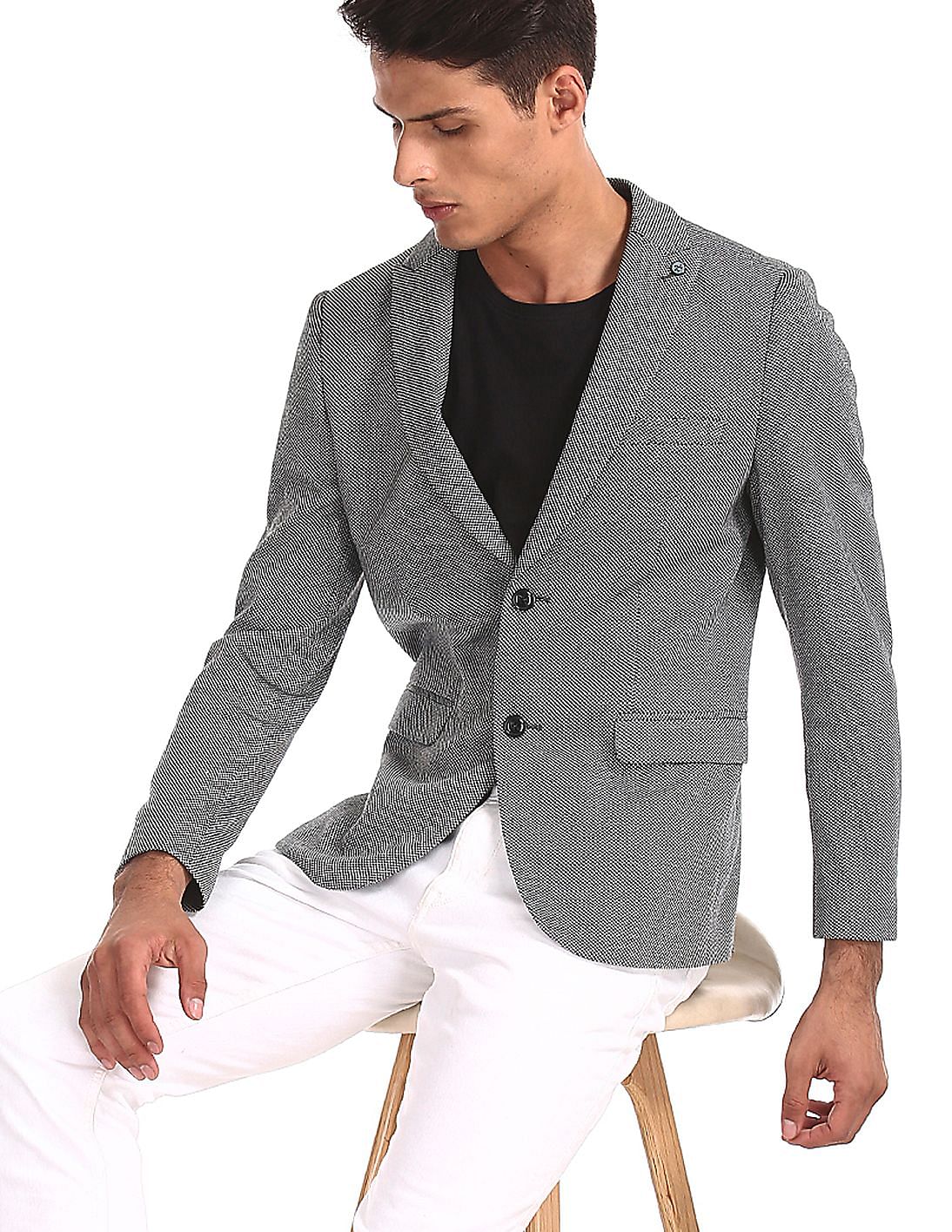 Buy Arrow Grey Peak Lapel Collar Patterned Blazer - NNNOW.com