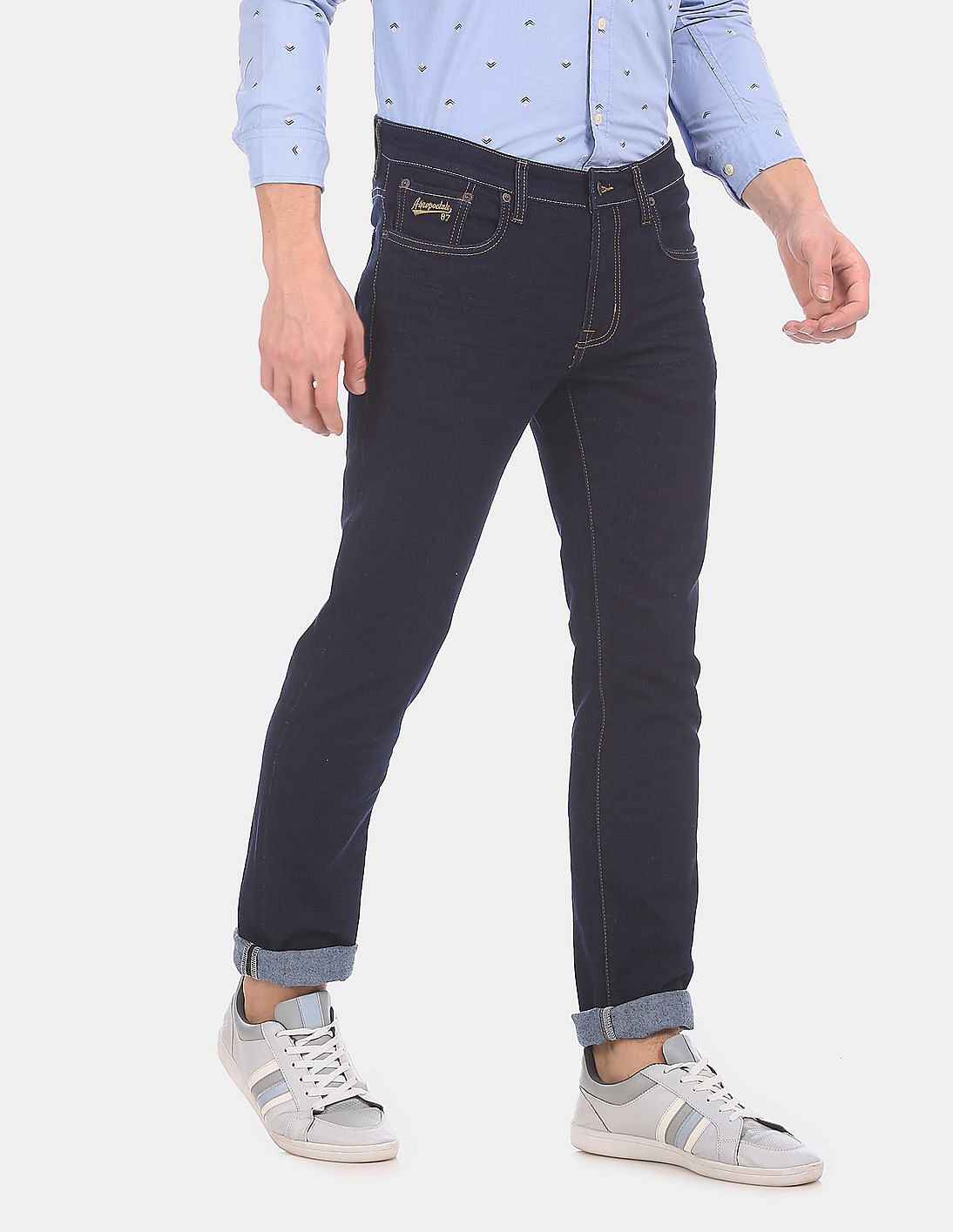 Buy Aeropostale Men Dark Blue Slim Straight Fit Rinsed Stretch Jeans ...