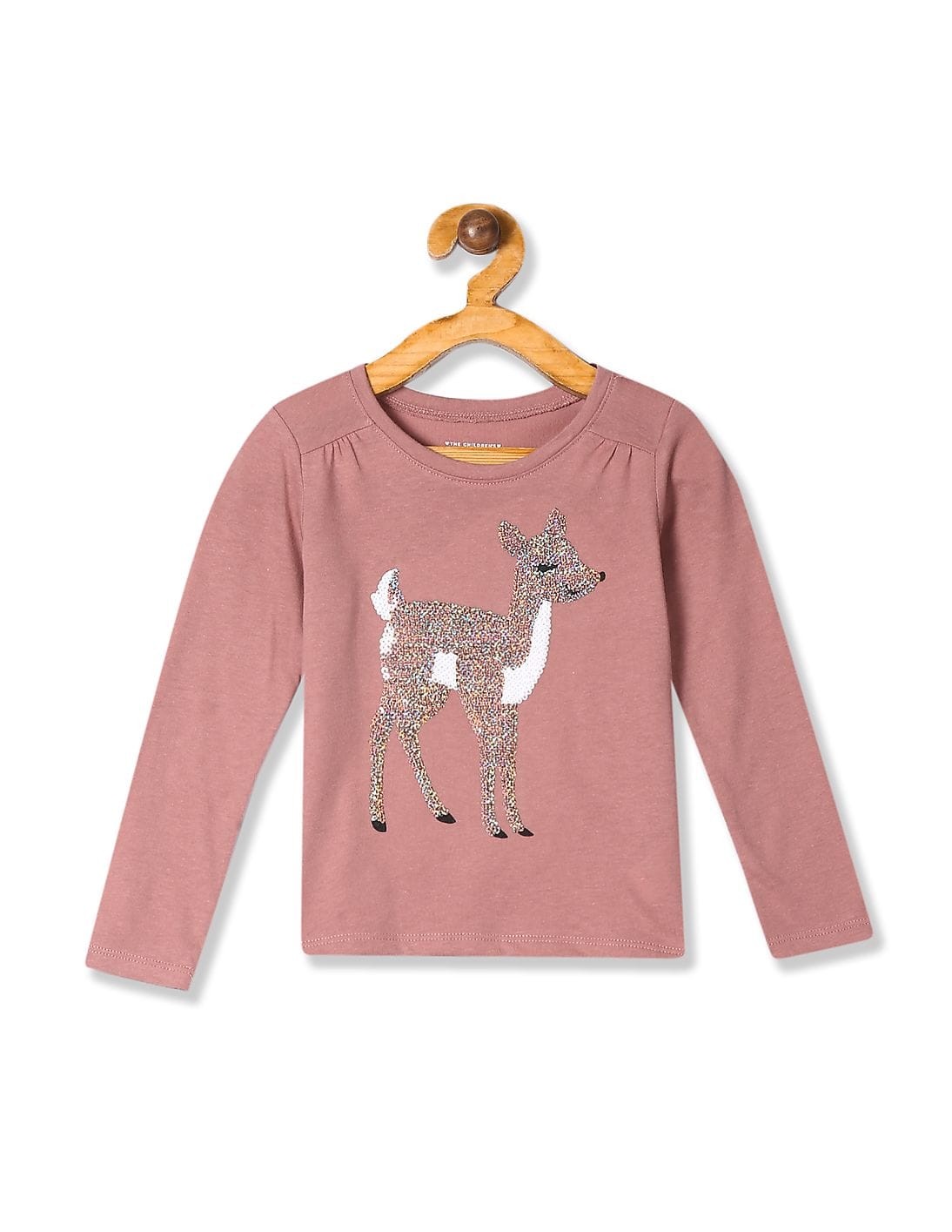 Buy The Children's Place Girls Pink Long Sleeve Embellished Graphic Top