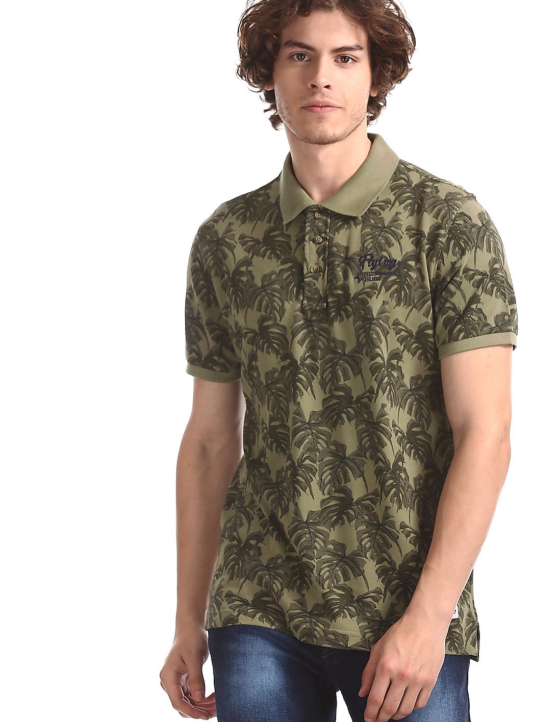Buy Men Green Regular Fit Printed Polo Shirt online at NNNOW.com