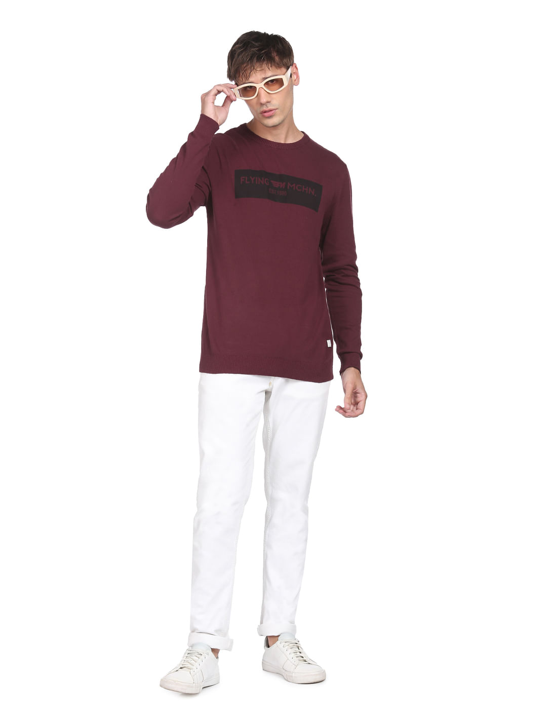 Buy Flying Machine Logo Print Cotton Sweater - NNNOW.com