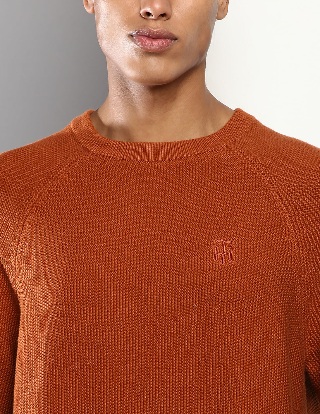 Buy Tommy Hilfiger Men Rust Jimmy Texture Crew Neck Sweater