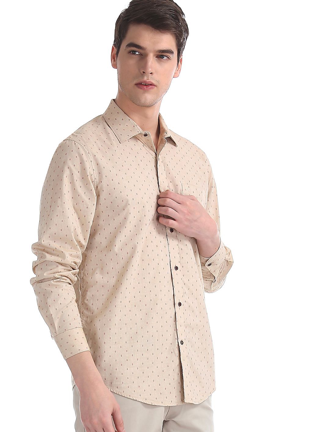 Buy AD by Arvind Beige Modern Slim Fit Cotton Shirt - NNNOW.com