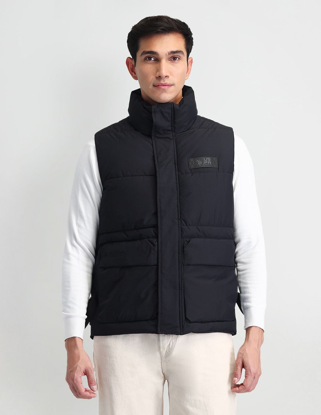Black Padded Jacket With Inserts Black