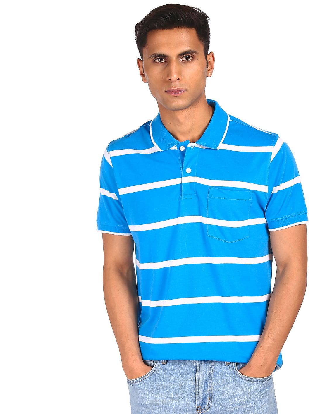 Ruggers Men Blue Striped Polo T-shirt 