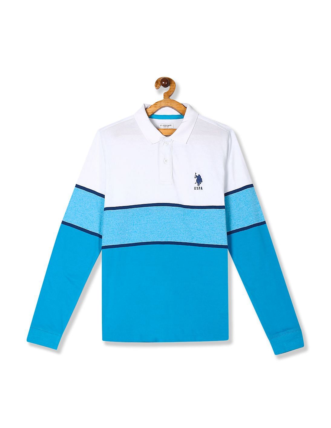 Buy Boys Blue And White Boys Long Sleeve Striped Polo Shirt online at ...