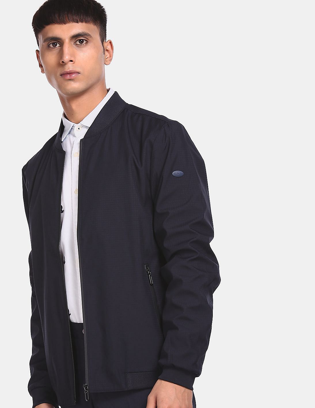 Buy USPA Tailored Men Navy Stand Collar Solid Bomber Jacket - NNNOW.com