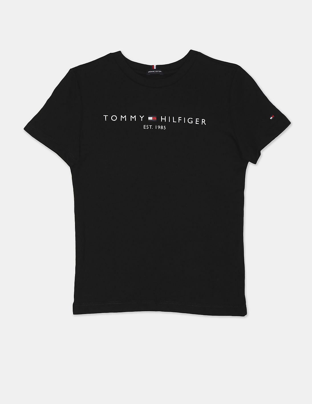 Buy Tommy Hilfiger Kids Boys Black Brand Print Cotton T-Shirt - NNNOW.com