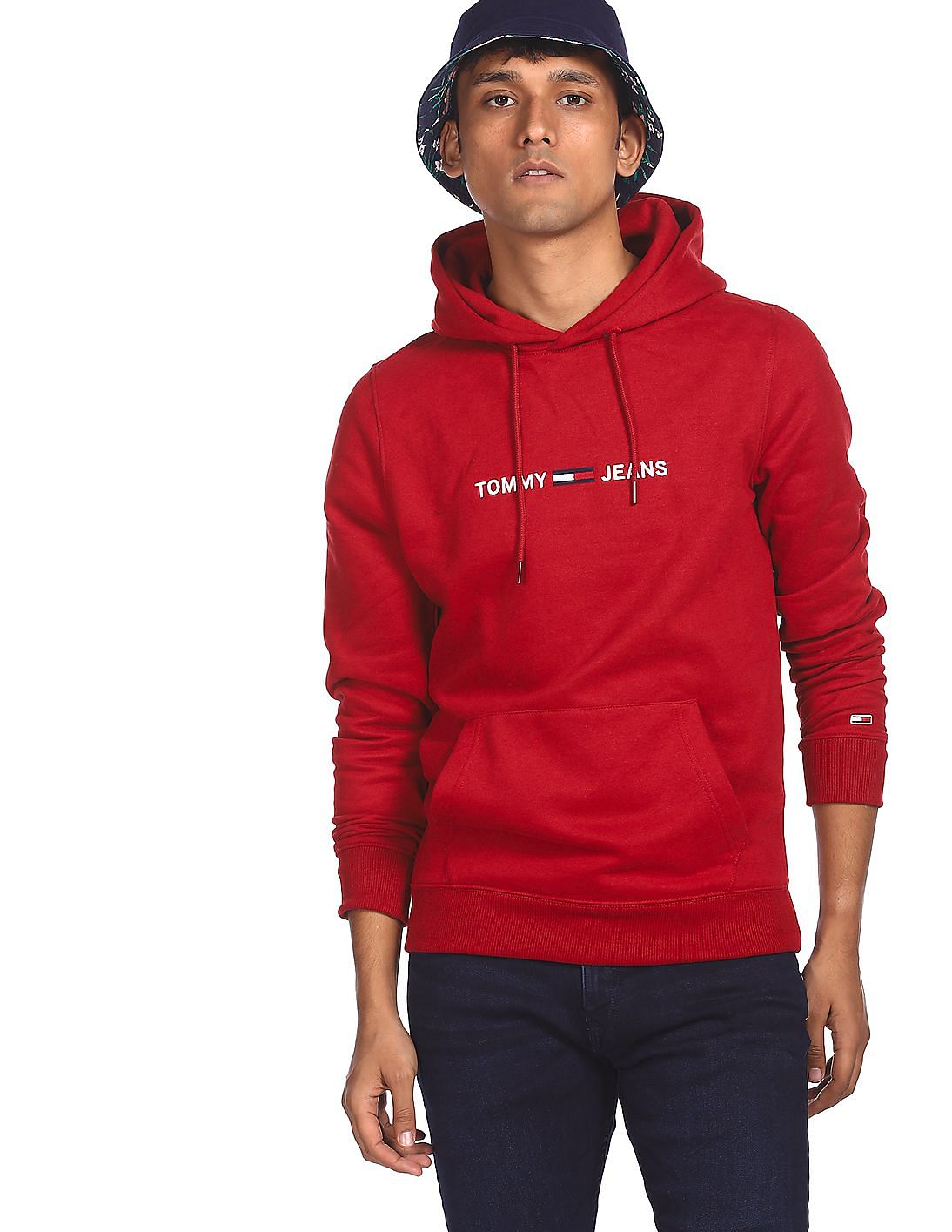 Buy Tommy Hilfiger Men Red Long Sleeve Brand Print Hooded Sweatshirt ...