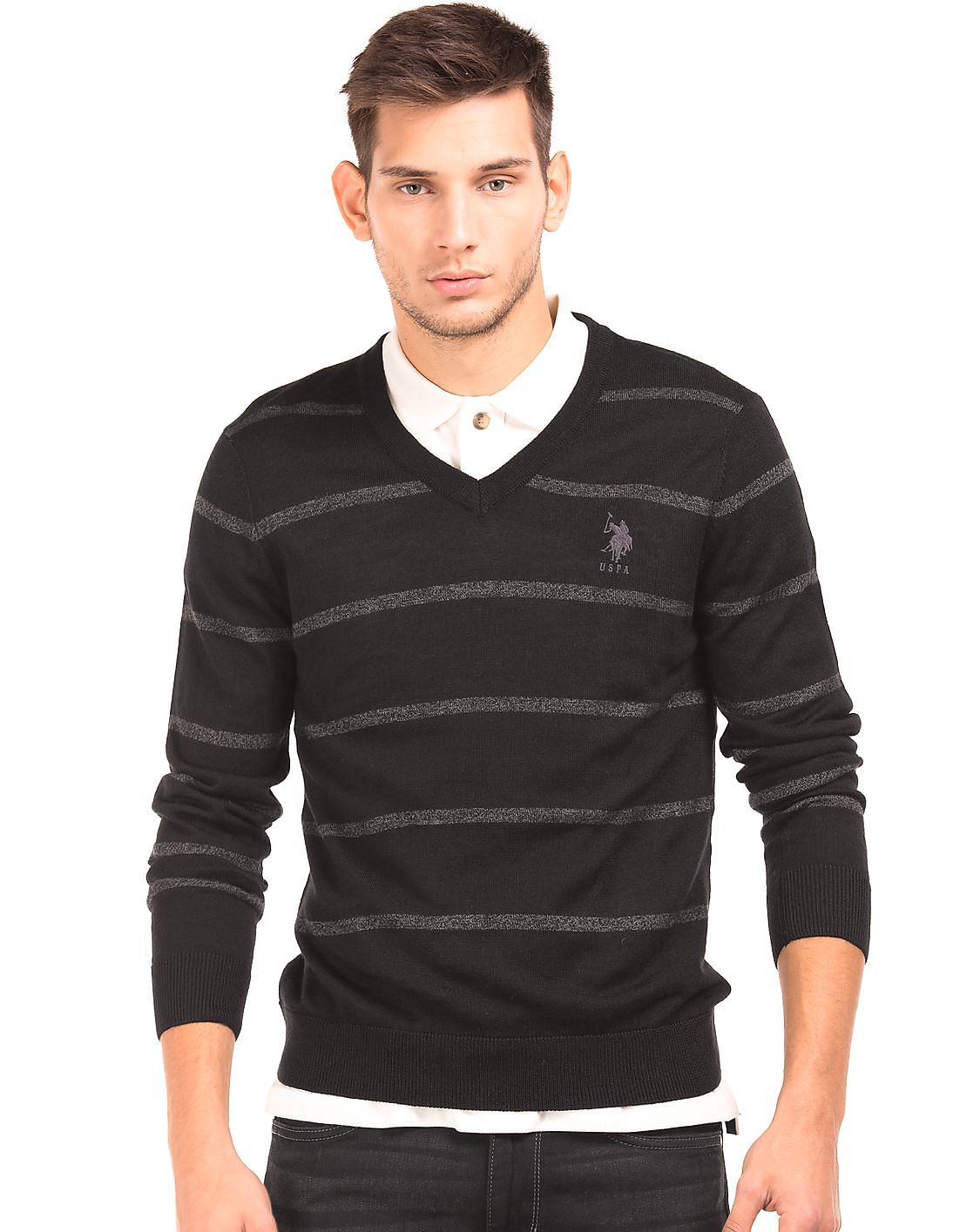 Buy U.S. Polo Assn. Men V-Neck Striped Sweater - NNNOW.com