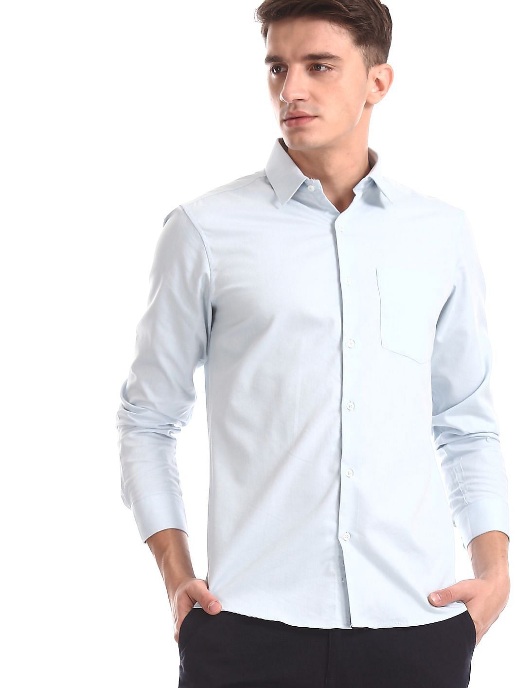 Buy Excalibur Blue Mitered Cuff French Placket Shirt - NNNOW.com