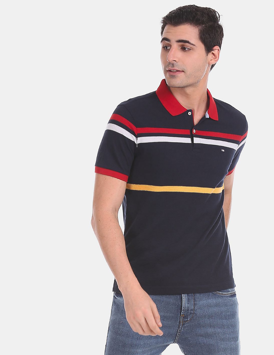 Buy Arrow Sports Blue Striped Cotton Polo Shirt - NNNOW.com
