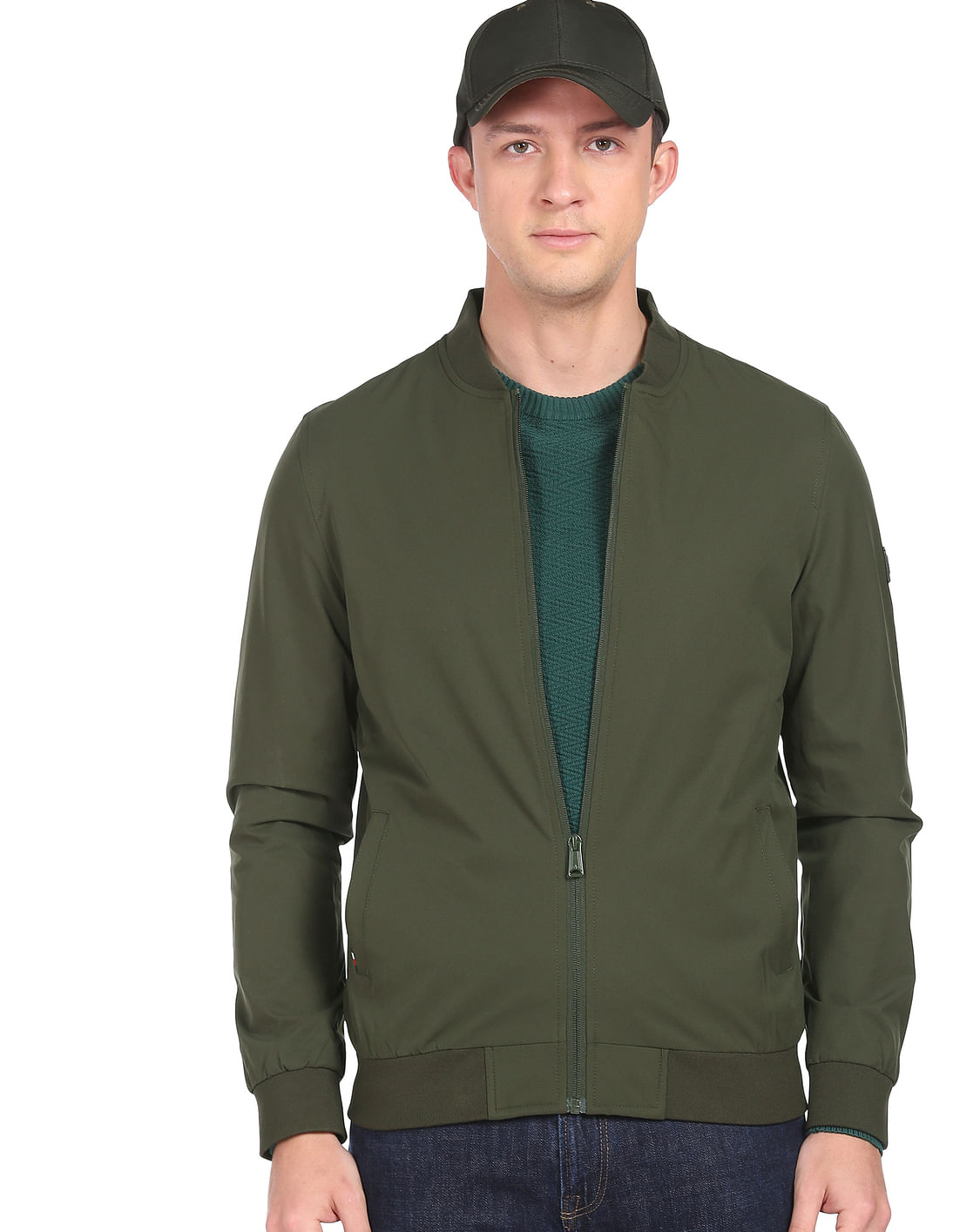 Buy Arrow Sports Stand Neck Solid Bomber Jacket - NNNOW.com