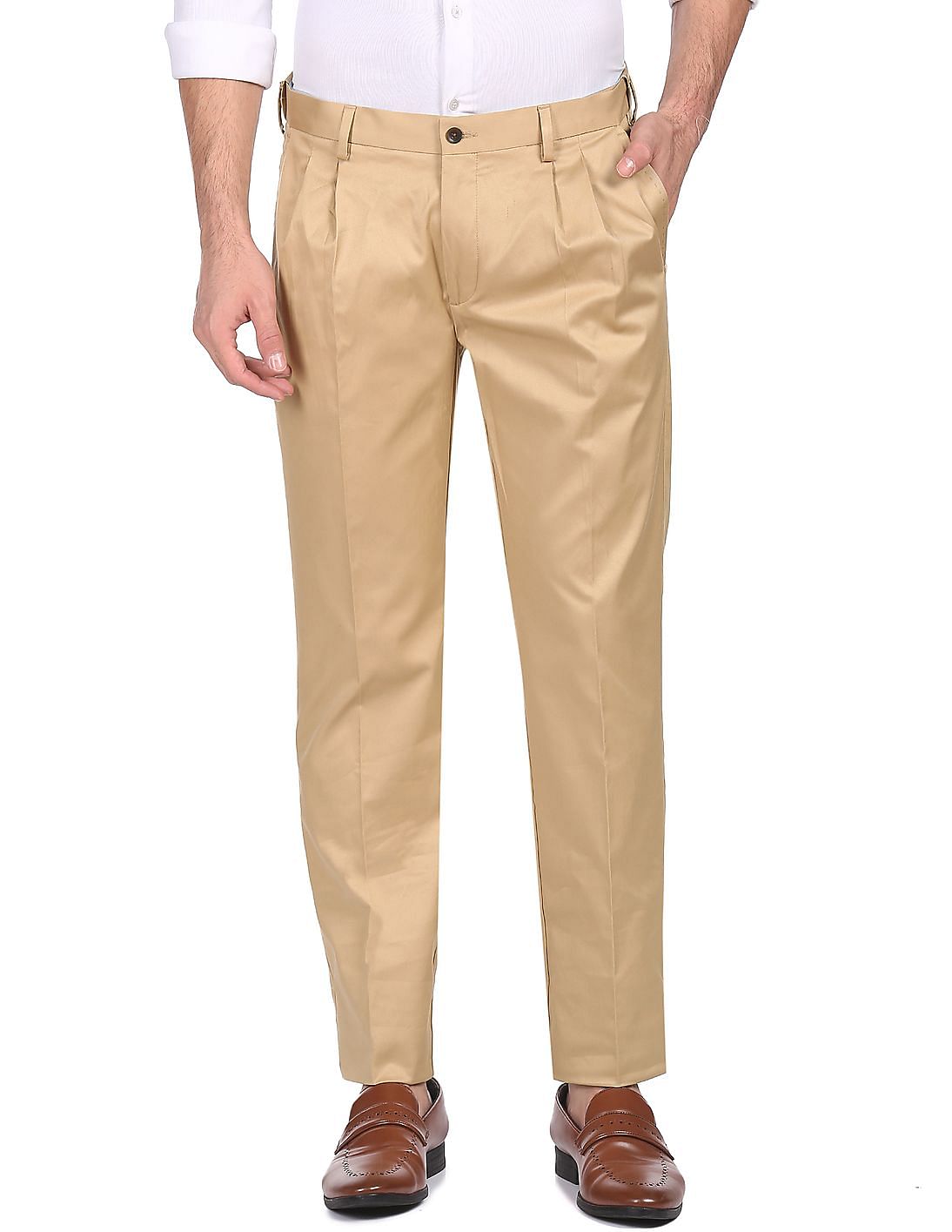 Buy Louis Raphael Men's Rosso Pleated Easy Care Solid Dress Pant with  Hidden Flex, Tan, 29x30 at .in