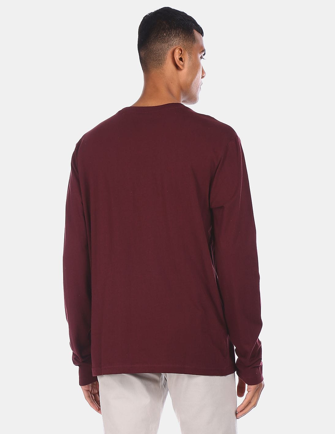 Buy Aeropostale Men Burgundy Long Sleeve Cotton Henley T-Shirt