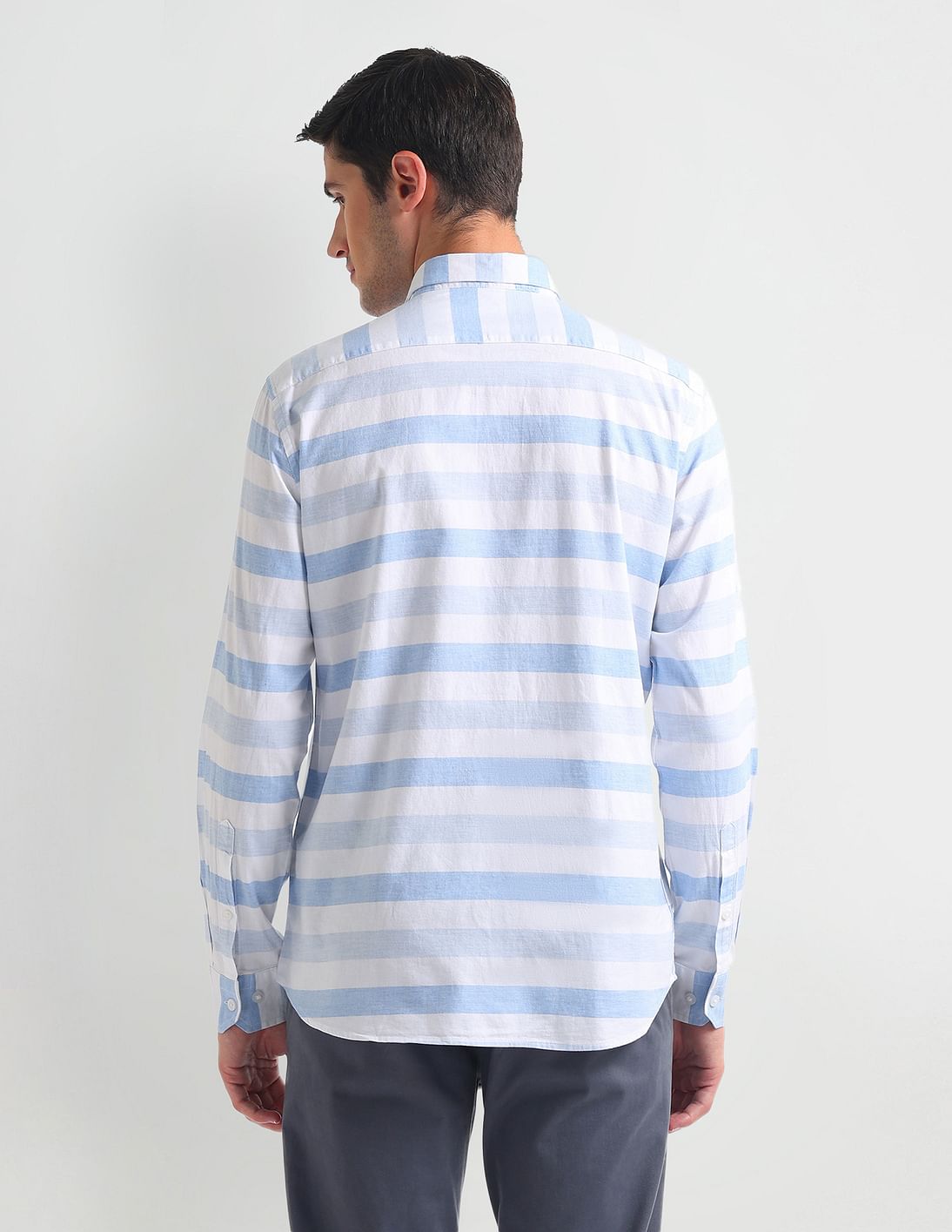 Buy Arrow Sports Horizontal Stripe Cotton Melange Shirt Buy Arrow Sports Horizontal Stripe Cotton Melange Shirt