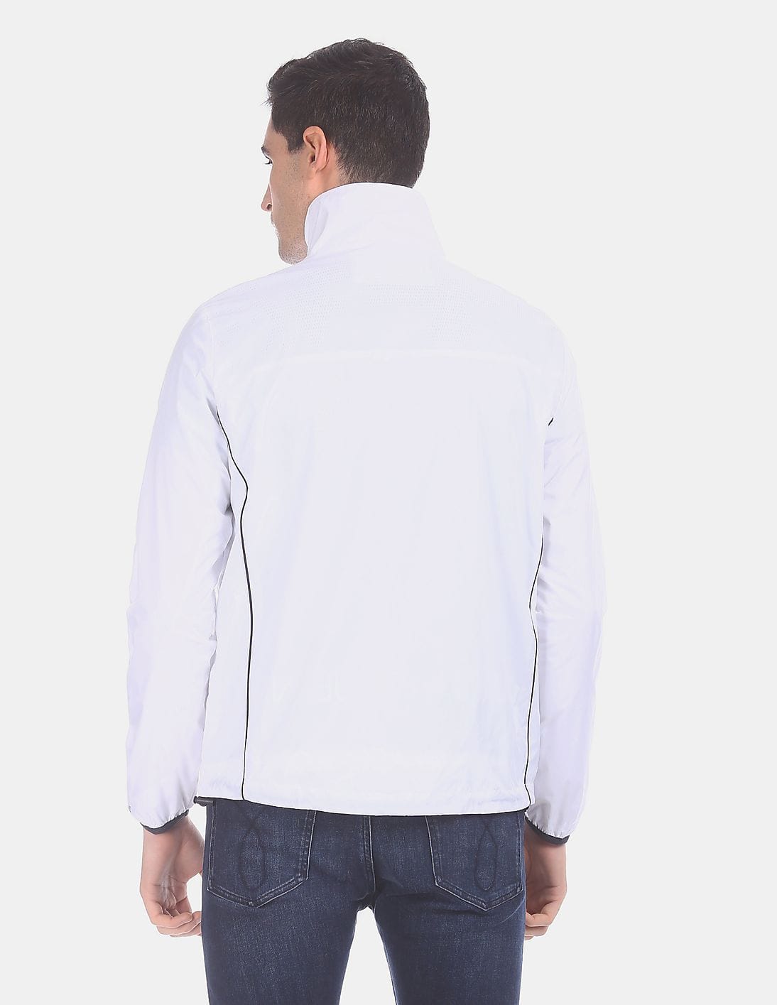 Buy Calvin Klein Men White Harrington High Neck Zip Up Jacket