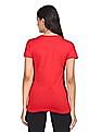 Aeropostale Women Red Ribbed Neck Brand Print T-Shirt