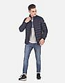 U.S. Polo Assn. Men Navy Stand Collar Quilted Jacket With Pouch