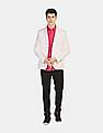 U.S. Polo Assn. Men Off White Single Breasted Patterned Weave Casual Blazer