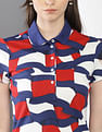 Tommy Hilfiger Women Blue Abstract Print Slim Fit Polo Shirt