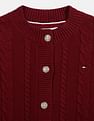 Tommy Hilfiger Kids Girls Maroon Round Neck Cable Knit Cardigan