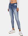 Aeropostale Women Blue Mid Rise Medium Washed Distressed Jeans